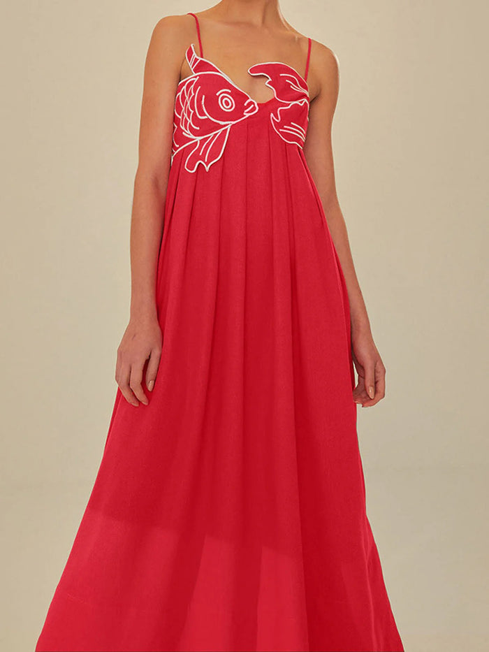 Harper - Boho Women's Maxi Dress with Embroidered Detail and Spaghetti Straps