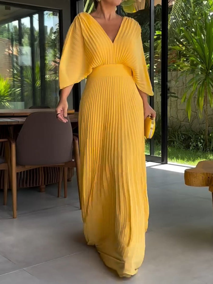 Harper - Elegant Women's Wedding Guest Dress with V-Neck and Flutter Sleeves