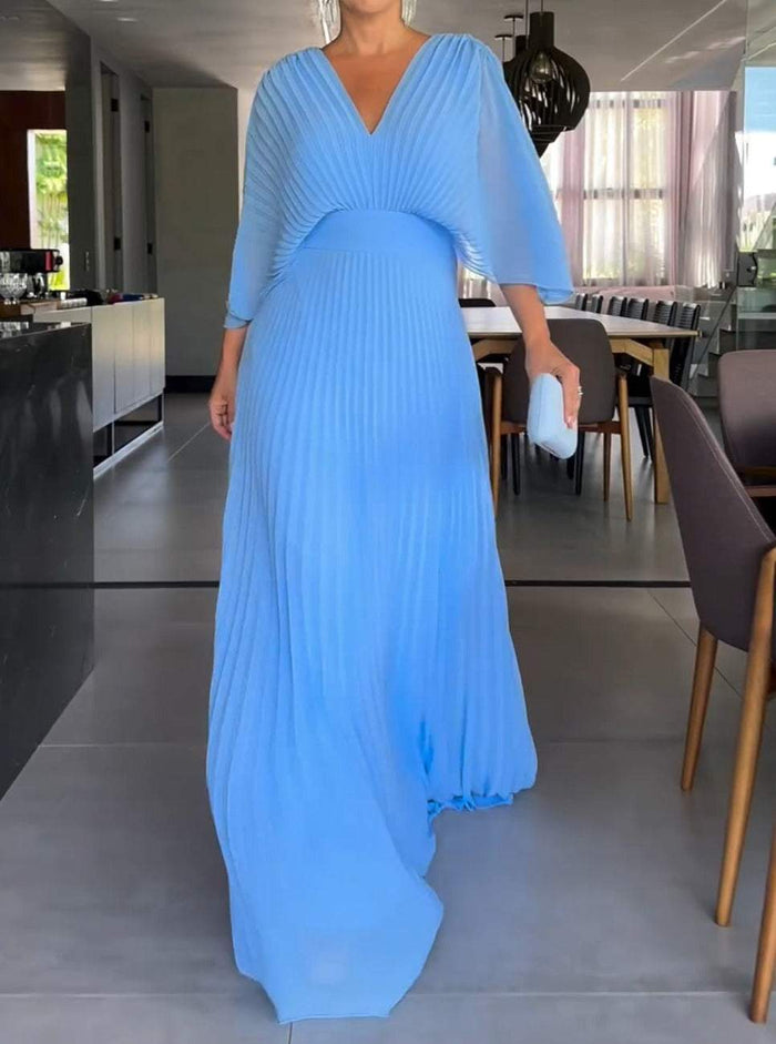 Harper - Elegant Women's Wedding Guest Dress with V-Neck and Flutter Sleeves