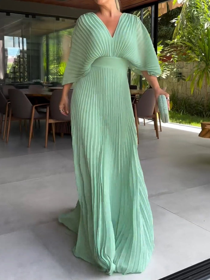 Harper - Elegant Women's Wedding Guest Dress with V-Neck and Flutter Sleeves