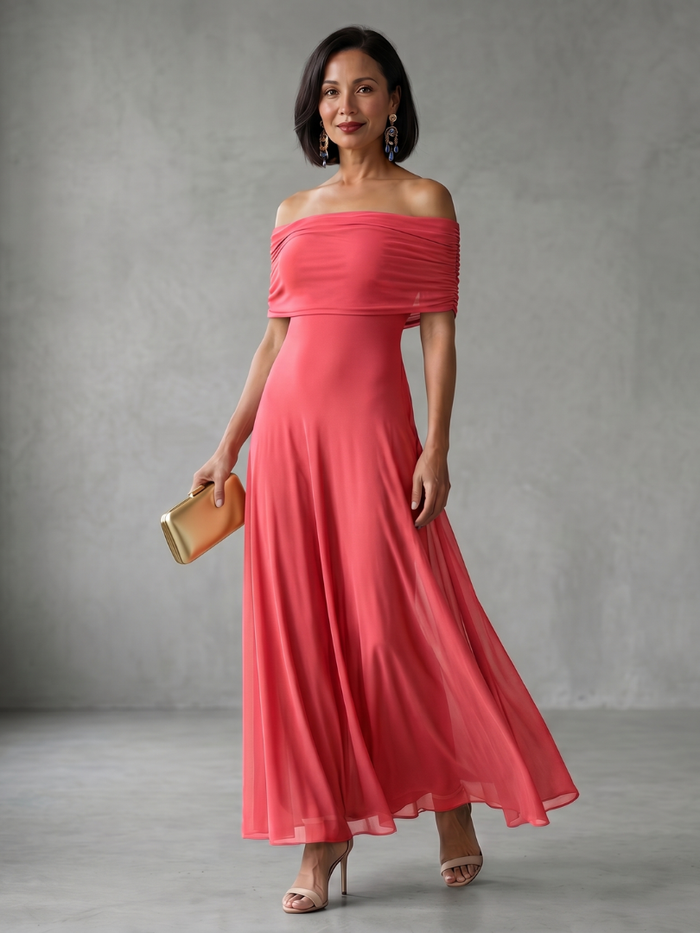 Harper - Formal Women's Wedding Guest Dress with Off-Shoulder Neckline