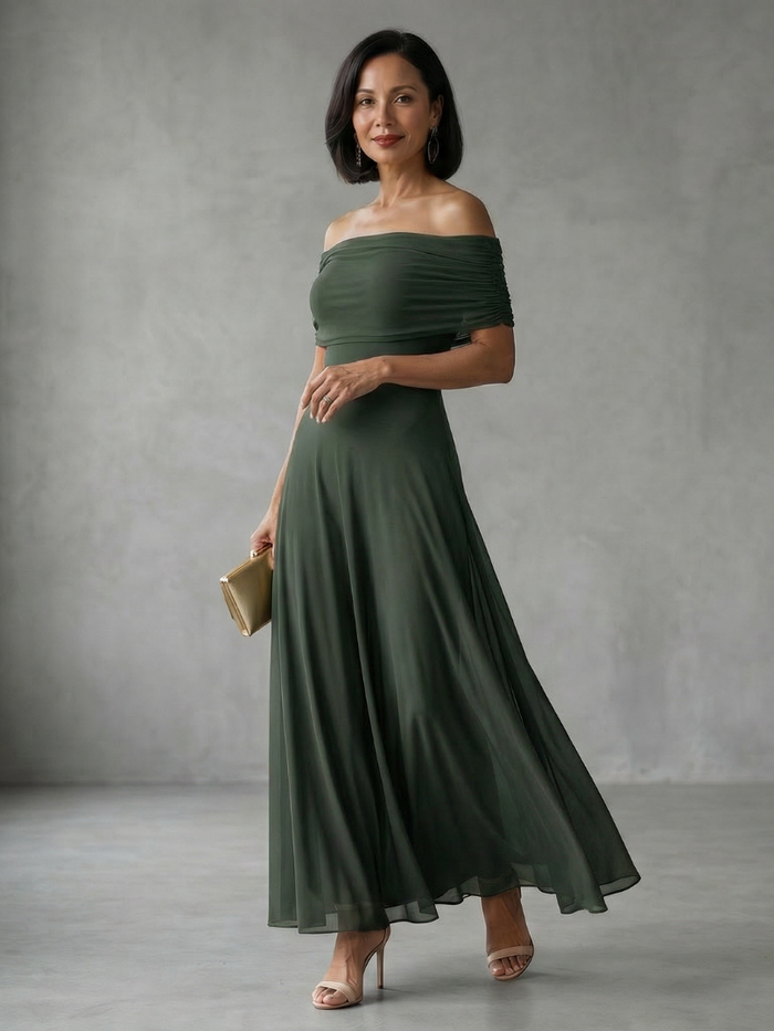 Harper - Formal Women's Wedding Guest Dress with Off-Shoulder Neckline