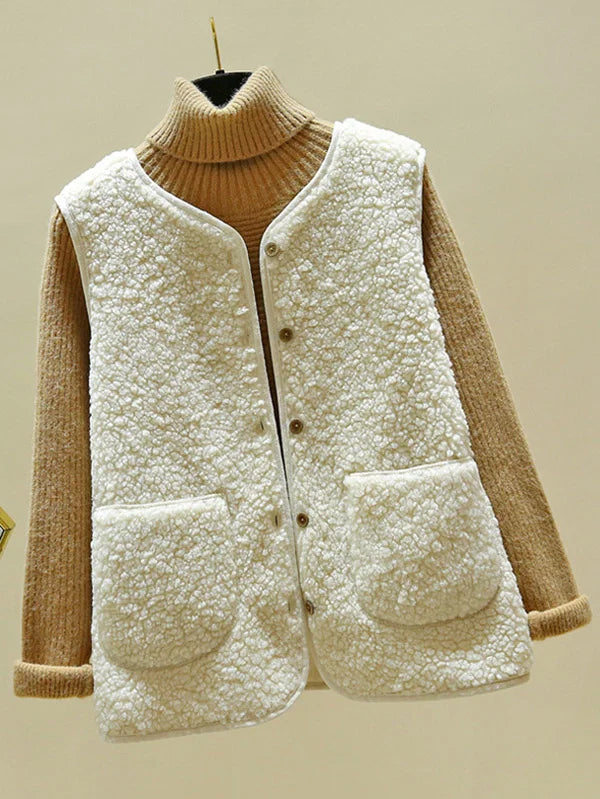 Harper - Women's Bodywarmer Wool Style Vest with Button Closure for Fall