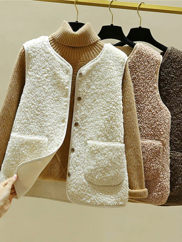 Harper - Women's Bodywarmer Wool Style Vest with Button Closure for Fall