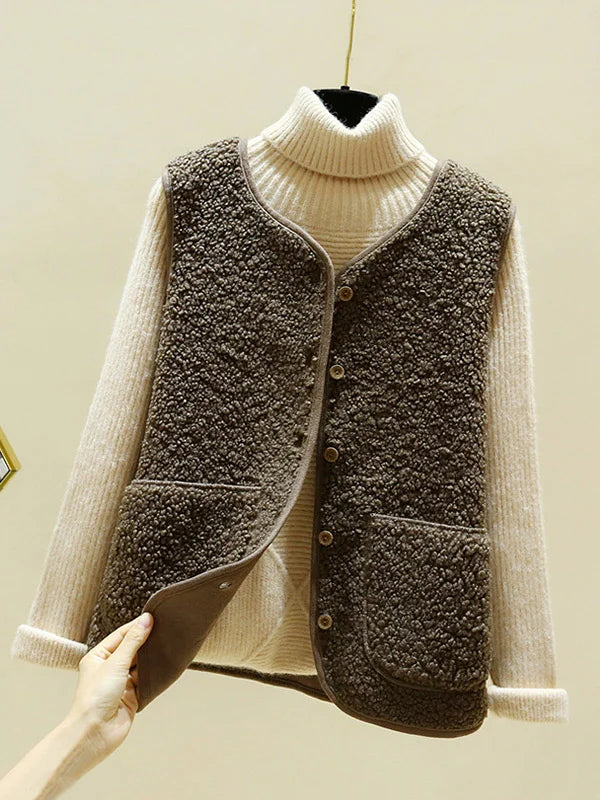Harper - Women's Bodywarmer Wool Style Vest with Button Closure for Fall
