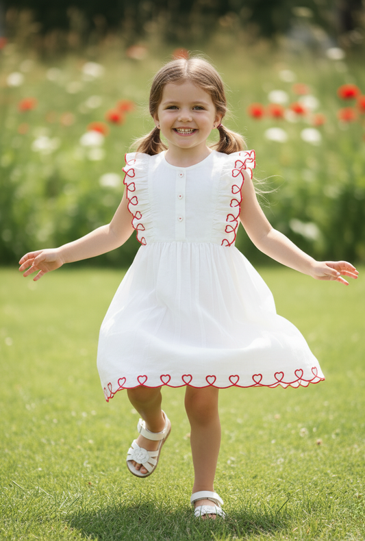 Heart Embroidered Gathered Dress – Infant, Toddler & Kids’ Outfit