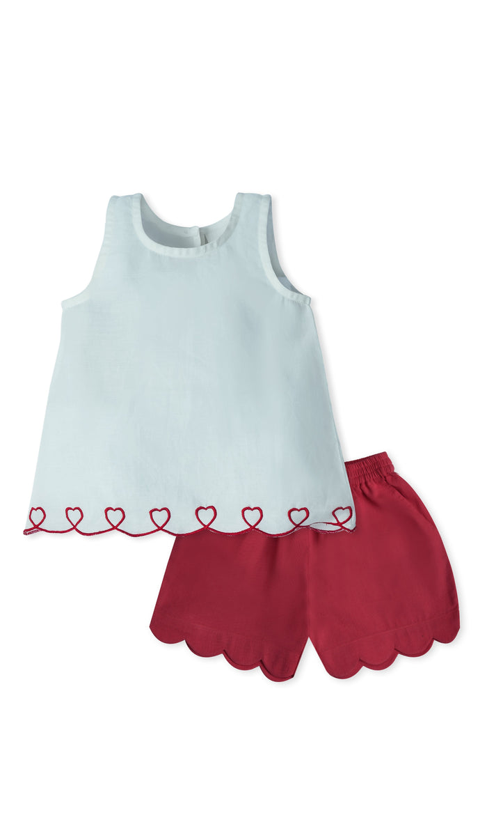 Heart Embroidered Top & Scalloped Shorts Set dress & diaper cover Yo Baby Wholesale