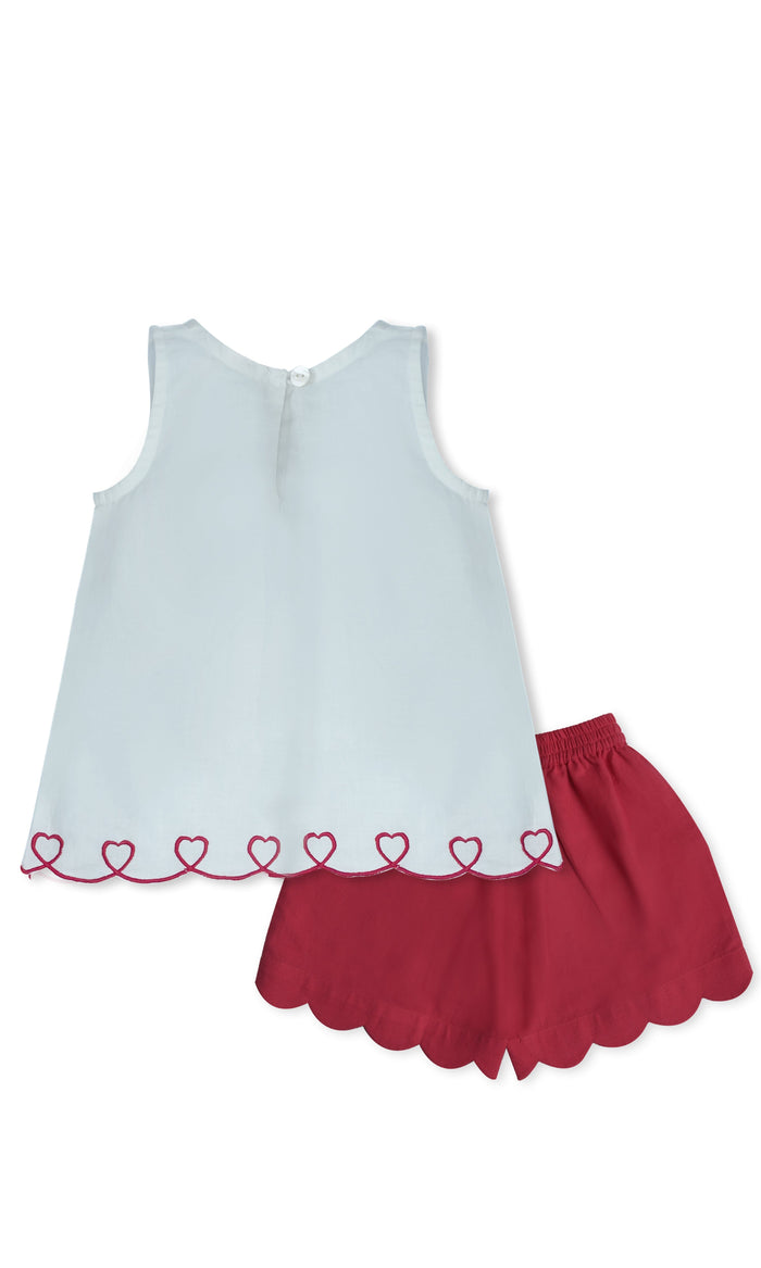 Heart Embroidered Top & Scalloped Shorts Set dress & diaper cover Yo Baby Wholesale