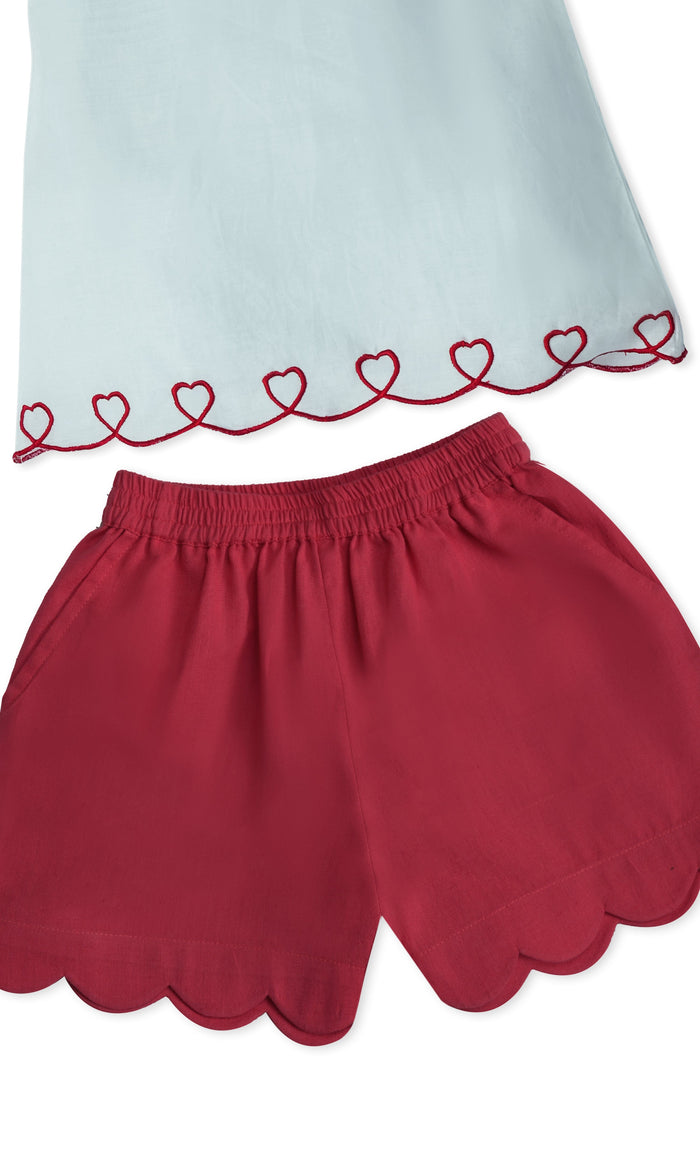 Heart Embroidered Top & Scalloped Shorts Set dress & diaper cover Yo Baby Wholesale