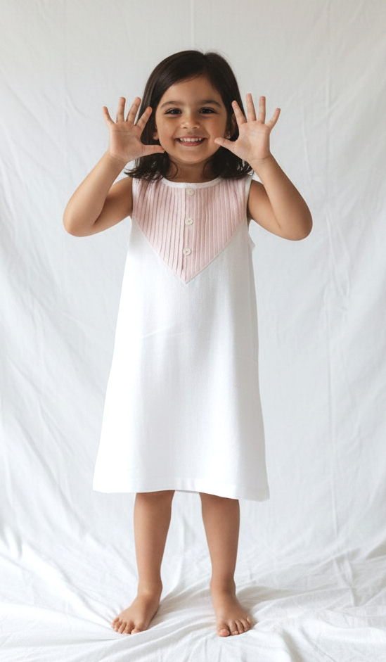 Heart Themed Pink Scalloped Dress – Cotton with Matching Bloomer