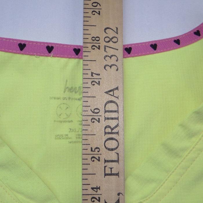 Heartsoul Break On Through Neon Lime Yellow V Neck Scrub Top Womens 2XL 2XG4