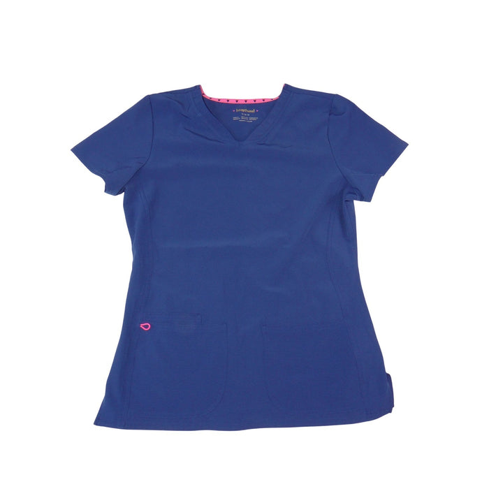Heartsoul Royal Blue V Neck Scrub Top Pink Heart Trim Bungee Loop Womens Medium0