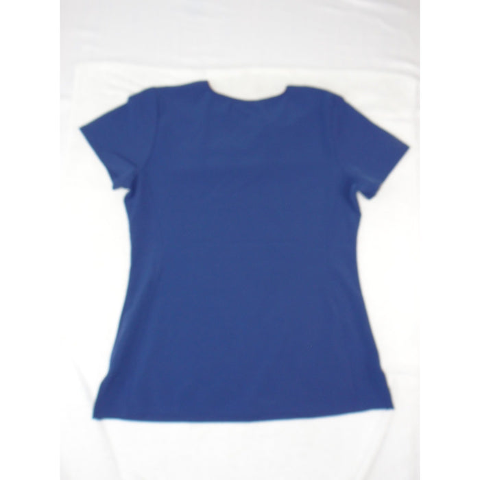 Heartsoul Royal Blue V Neck Scrub Top Pink Heart Trim Bungee Loop Womens Medium1