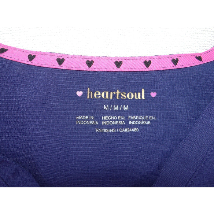 Heartsoul Royal Blue V Neck Scrub Top Pink Heart Trim Bungee Loop Womens Medium2