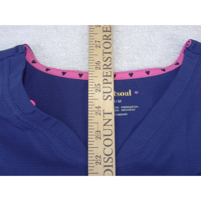 Heartsoul Royal Blue V Neck Scrub Top Pink Heart Trim Bungee Loop Womens Medium4