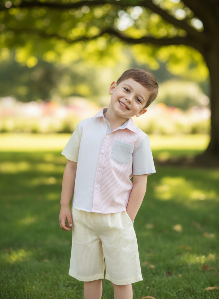 Henry Shirt and Shorts Set Soft Pastels Gender Neutral — Cotton Kids Co-Ord | 0-13 Years