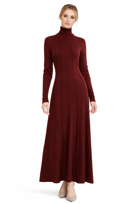 high-neck fitted maxi dress with panel detailing – RUBINA