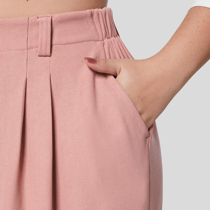 High Waisted Plicated Side Pocket Wide Leg Casual Pants