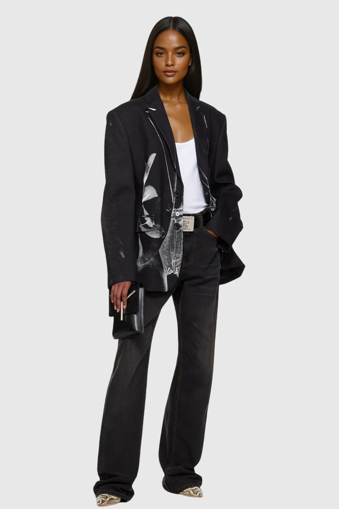 Afon Illusion Print Lapel Blazer