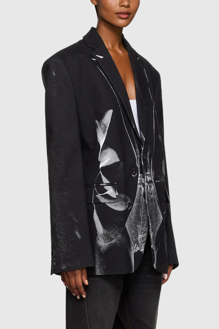 Afon Illusion Print Lapel Blazer