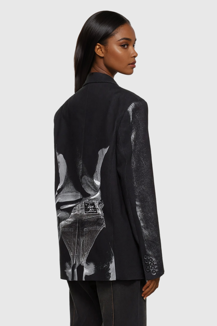 Afon Illusion Print Lapel Blazer