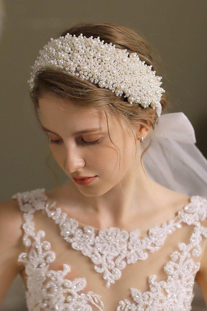 Imitation Pearl and Tulle Headbands CH0359 - COCOMELODY