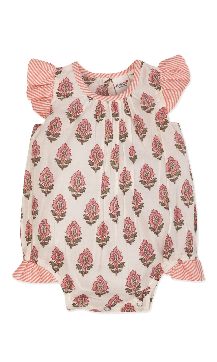 Infant Baby Bubble Dress with Coral Booty Print & Coral Stripe Ruffle Romper Yo Baby India