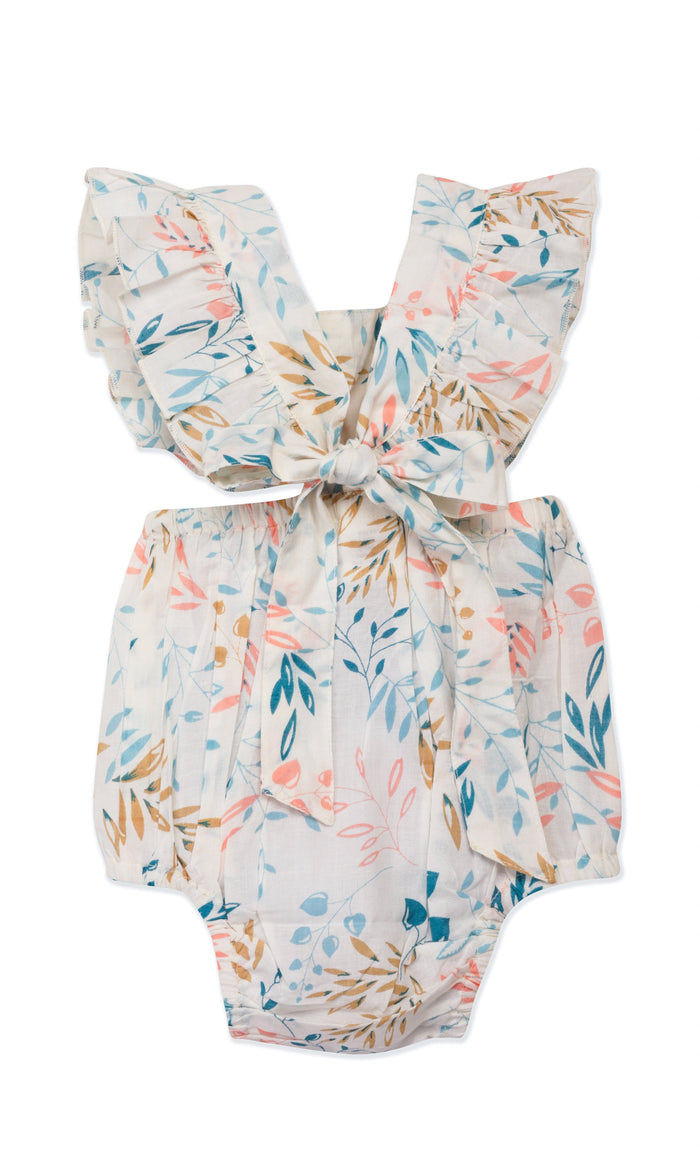 Infant White Printed Bubble with Ruffle Cap Sleeves Romper Yo Baby India