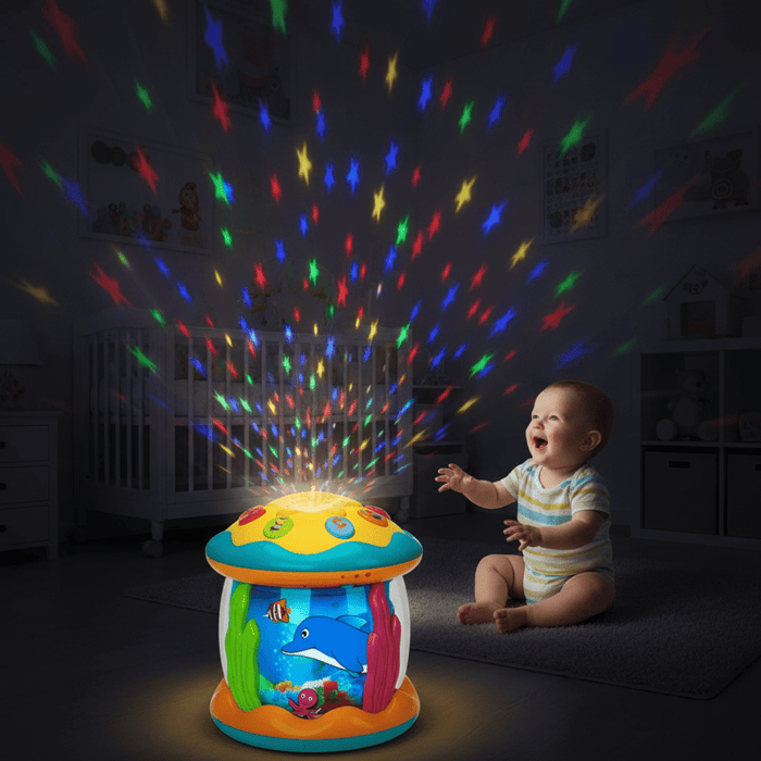 Interactive Baby Musical Drum Toy | Lights & Sounds | Rotating Ocean Playset | 6.7 x 5.9 In