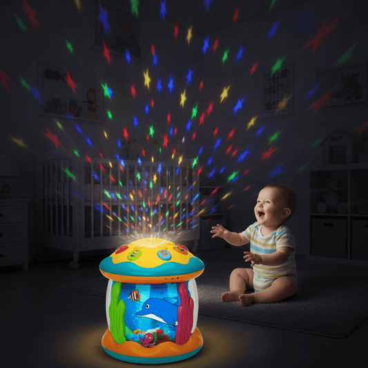 Interactive Baby Musical Drum Toy | Lights & Sounds | Rotating Ocean Playset | 6.7 x 5.9 In