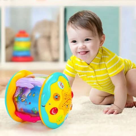 Interactive Baby Musical Drum Toy | Lights & Sounds | Rotating Ocean Playset | 6.7 x 5.9 In