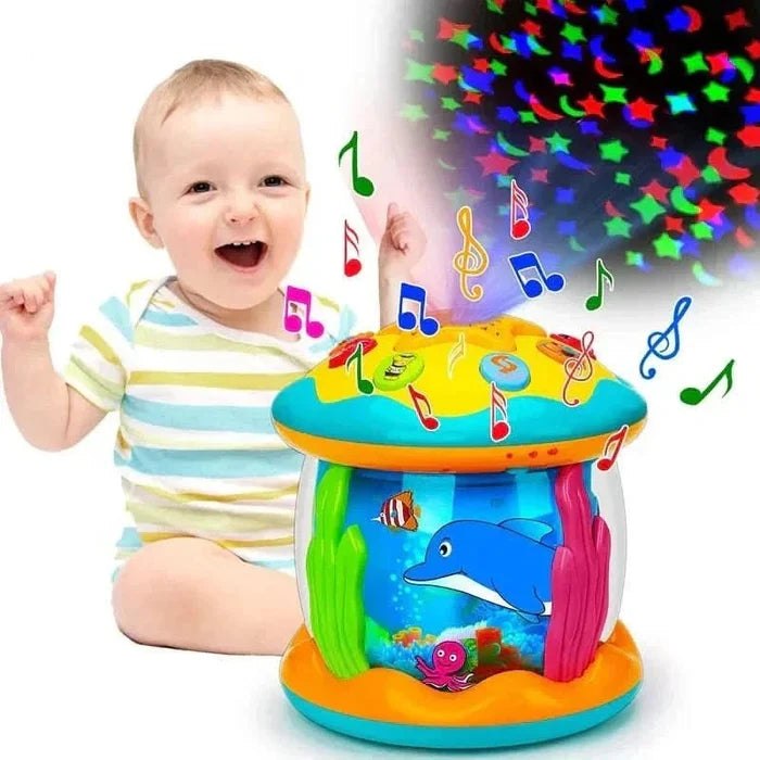 Interactive Baby Musical Drum Toy | Lights & Sounds | Rotating Ocean Playset | 6.7 x 5.9 In