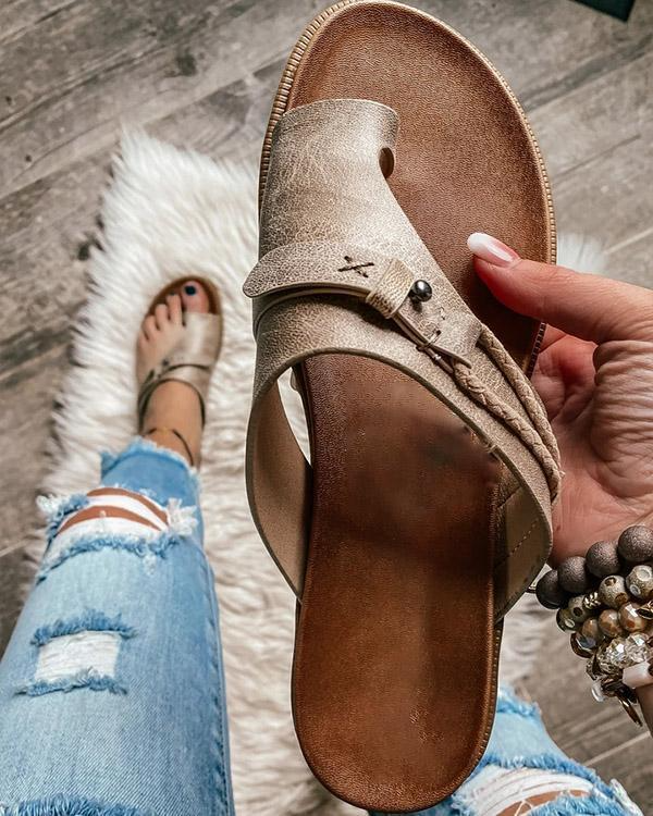 Isabella - Casual Women's Orthopedic Sandals Flat Toe Loop Slide with Stud and Braid Detail
