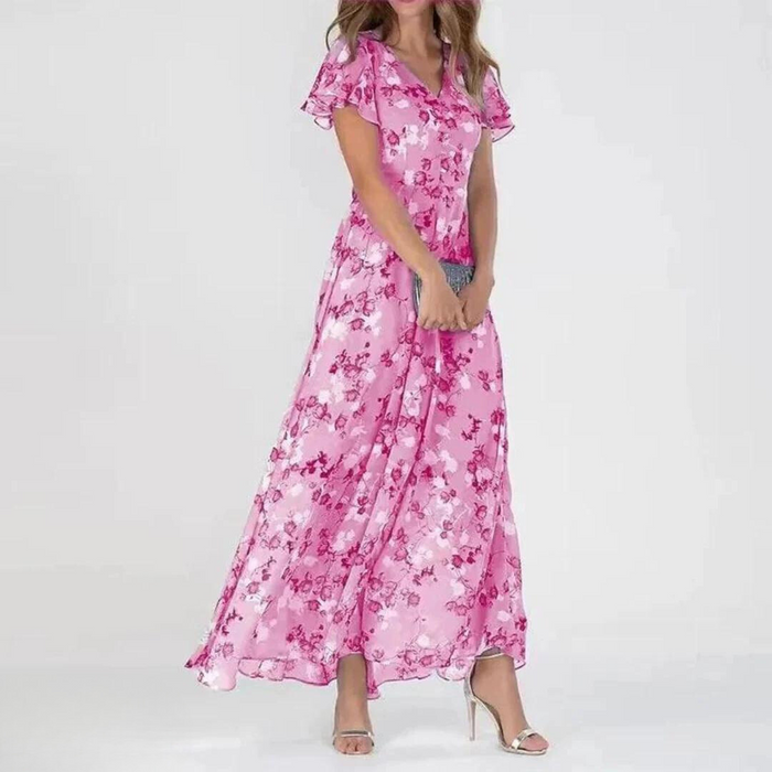 Isabella - Flowy Women's Summer Dress with V-Neck and Flutter Sleeves