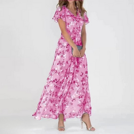 Isabella - Flowy Women's Summer Dress with V-Neck and Flutter Sleeves
