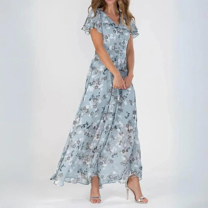 Isabella - Flowy Women's Summer Dress with V-Neck and Flutter Sleeves