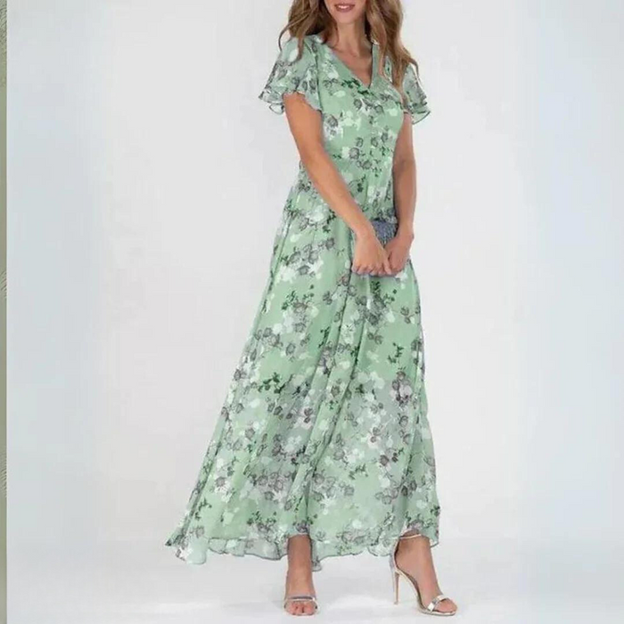 Isabella - Flowy Women's Summer Dress with V-Neck and Flutter Sleeves