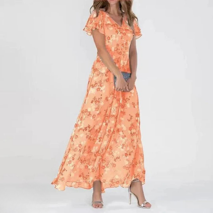 Isabella - Flowy Women's Summer Dress with V-Neck and Flutter Sleeves
