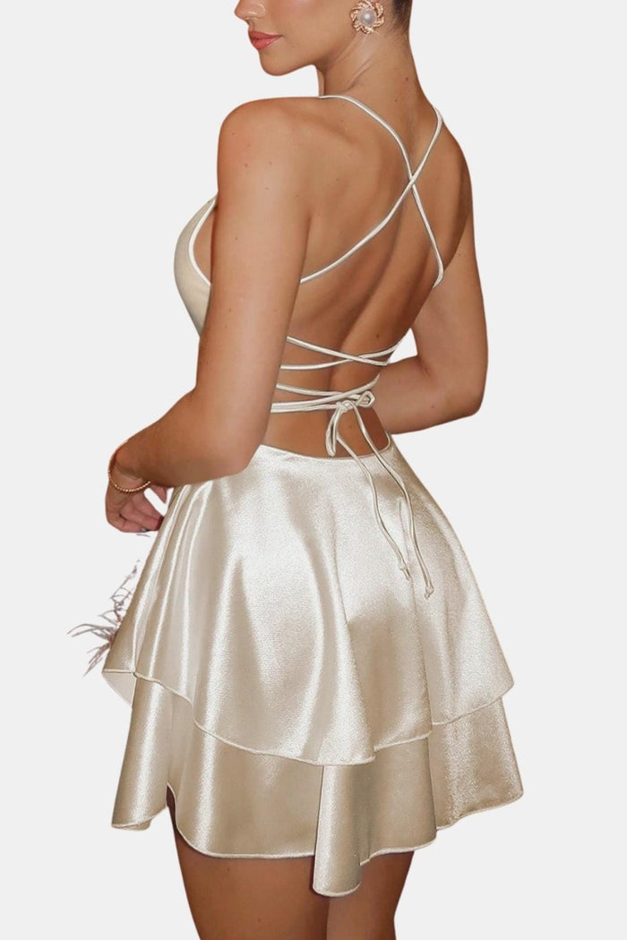 Isabella - Flowy Women's Summer Mini Dress with Cowl Neck and Cross Back Straps