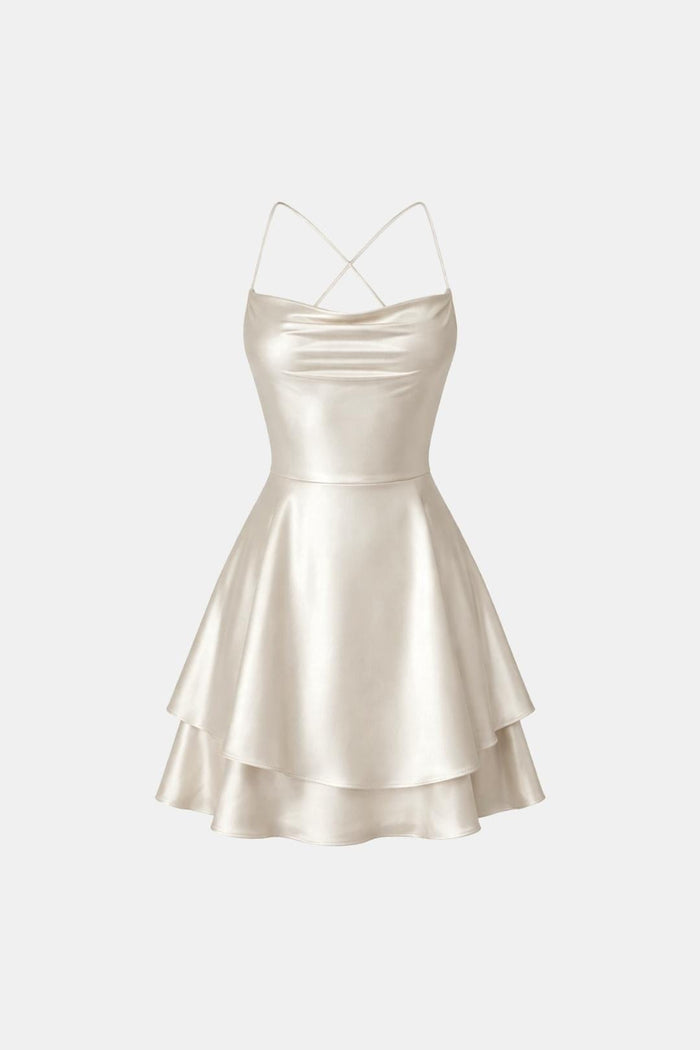 Isabella - Flowy Women's Summer Mini Dress with Cowl Neck and Cross Back Straps