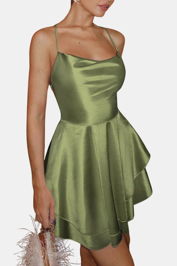 Isabella - Flowy Women's Summer Mini Dress with Cowl Neck and Cross Back Straps