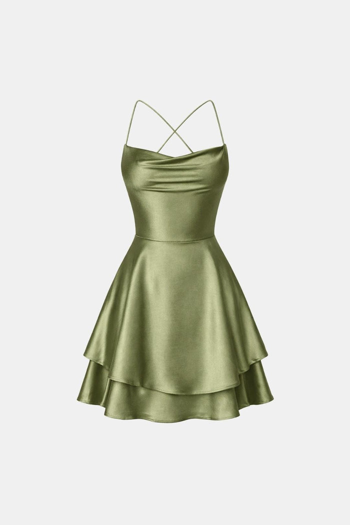 Isabella - Flowy Women's Summer Mini Dress with Cowl Neck and Cross Back Straps