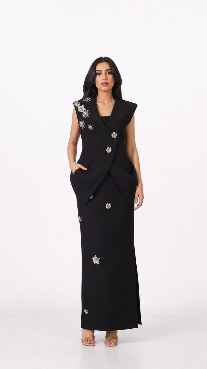 Ivory Crystal Embellished Two-Piece Evening Set – VIVIENNE