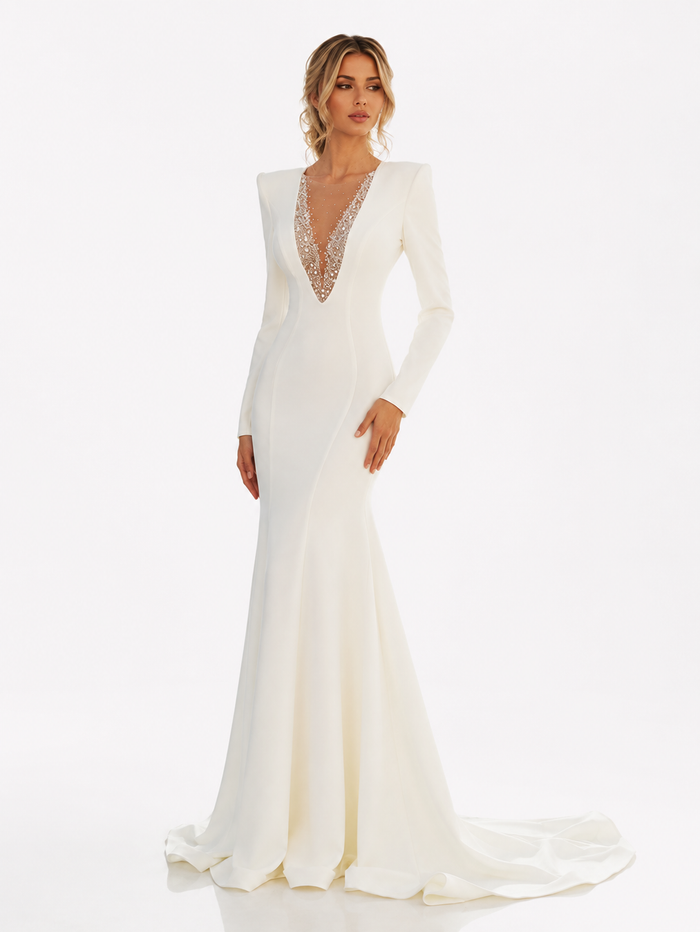 Ivory Crystal Plunge Mermaid Gown – Celestia