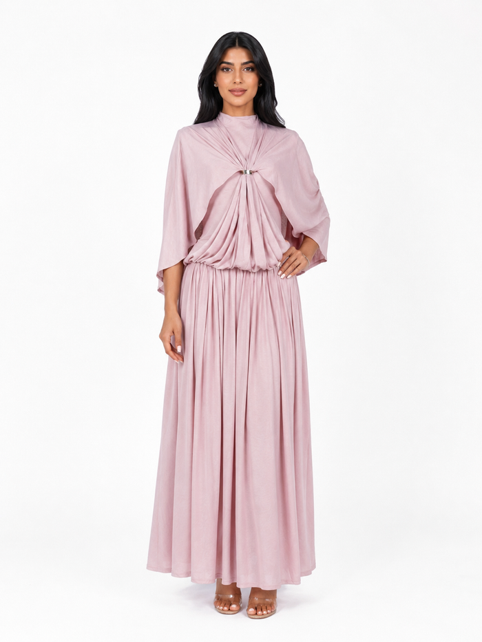 Ivory Draped Cape Maxi Dress – CELESTIA