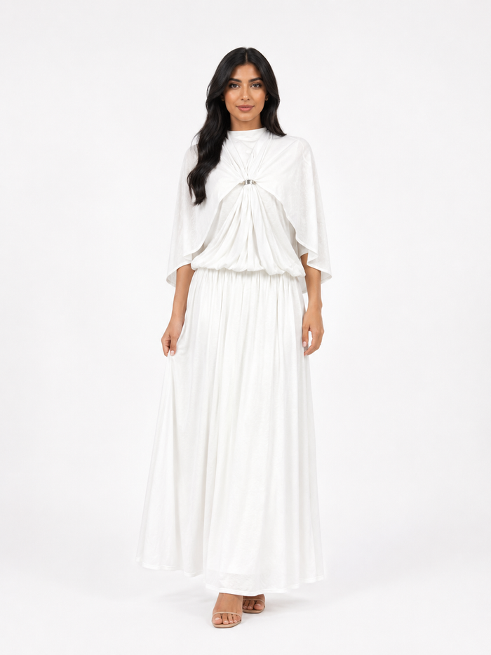 Ivory Draped Cape Maxi Dress – CELESTIA