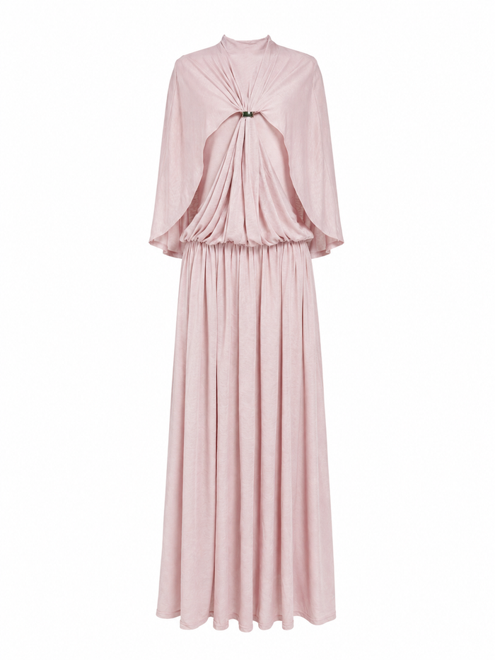 Ivory Draped Cape Maxi Dress – CELESTIA