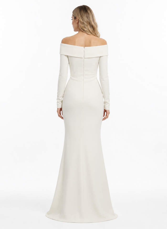 Ivory Off-Shoulder Ruched Mermaid Gown – Verona
