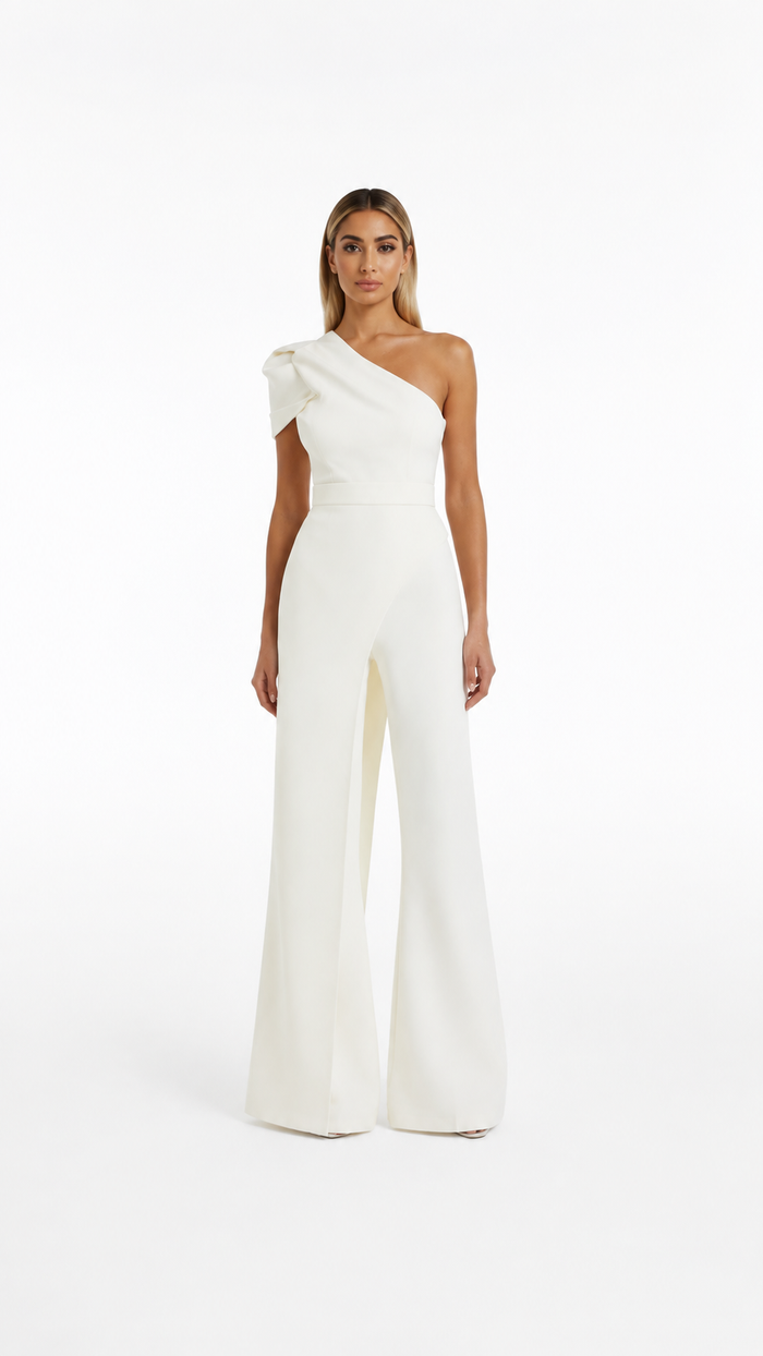 Ivory One-Shoulder Wide-Leg Jumpsuit – ELVORA