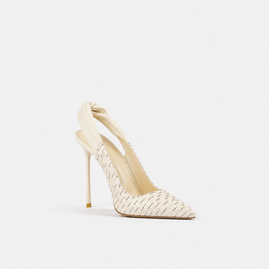 Ivory Woven Pointed Toe Slingback Heels – LIVÉRA